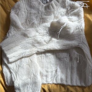 Vince Cream Cable-Knit Mohair Fringe Sweater